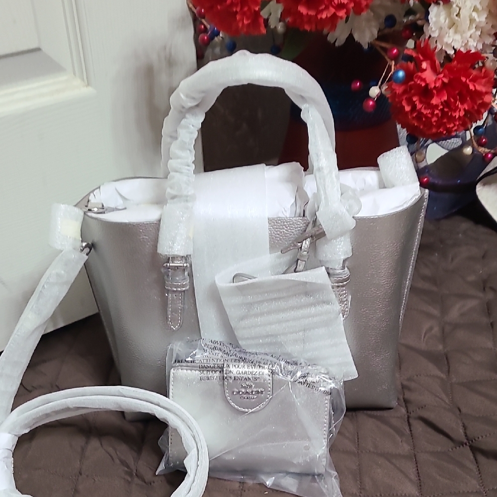 Coach Silver Mollie 25 With Matching Wallet